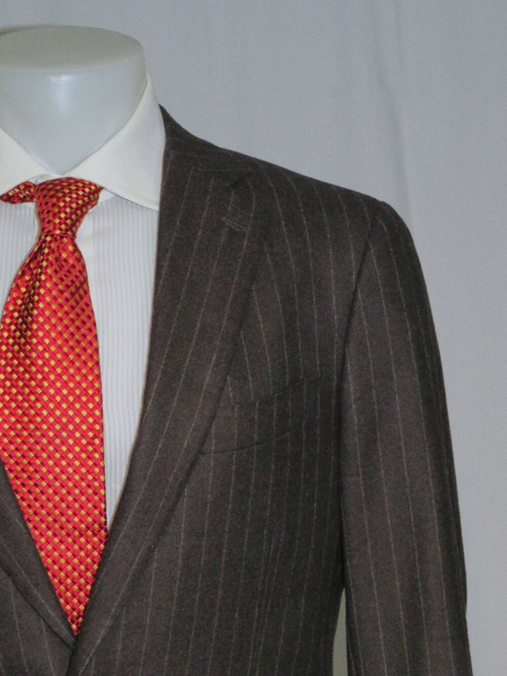 ISAIA Base S Super 170 Brown Flannel Chalk Stripe Two Button Suit 42R